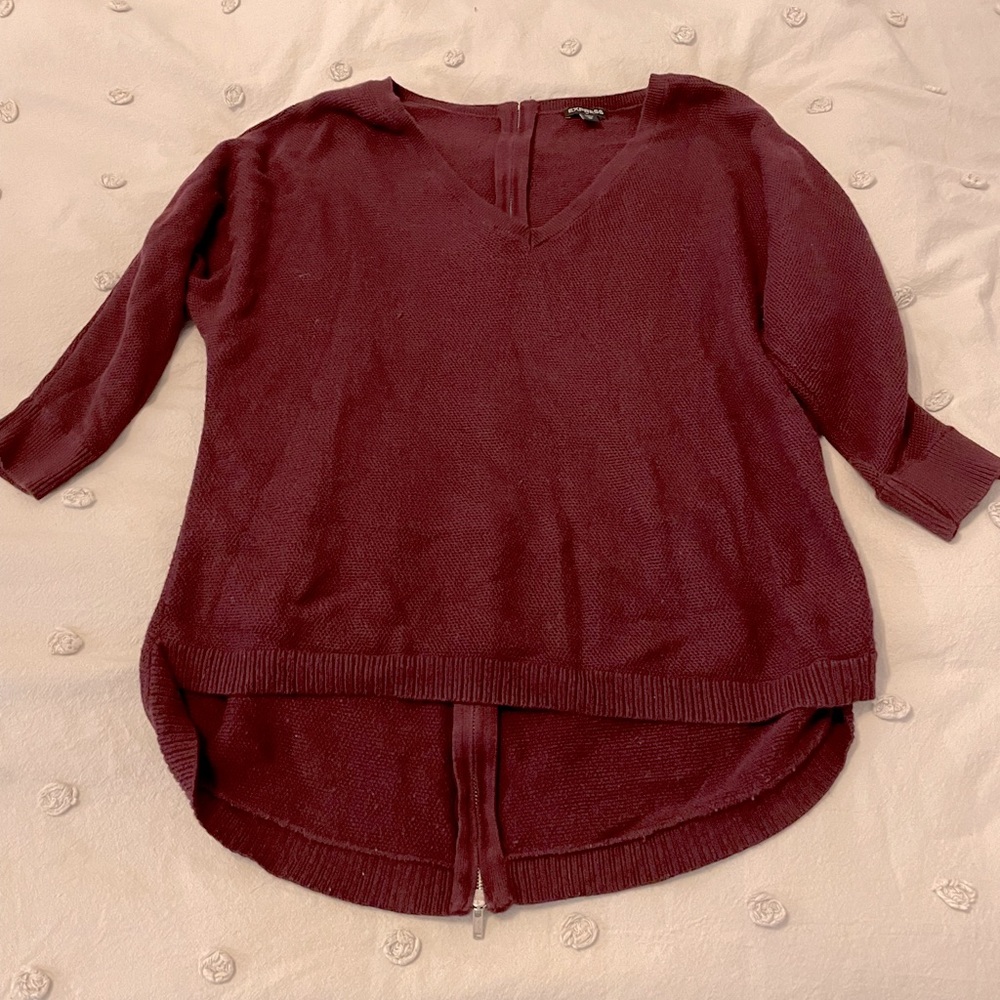 Express sweater. Purple/maroon in color. Zipper all the way down.